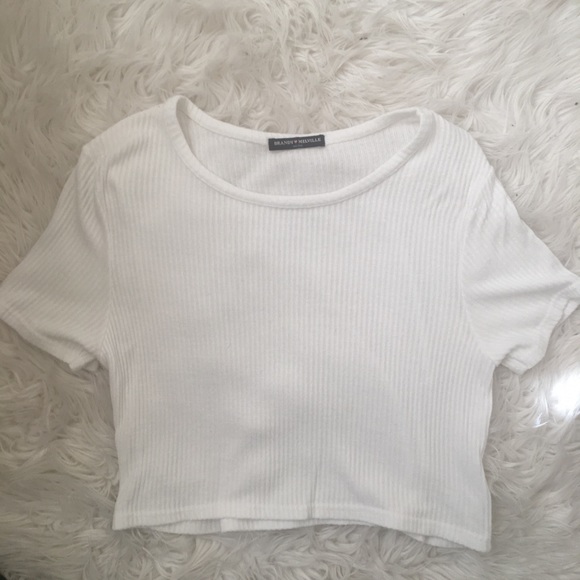 Brandy Melville Tops Brandy Melville White Cropped Ribbed Tshirt Poshmark
